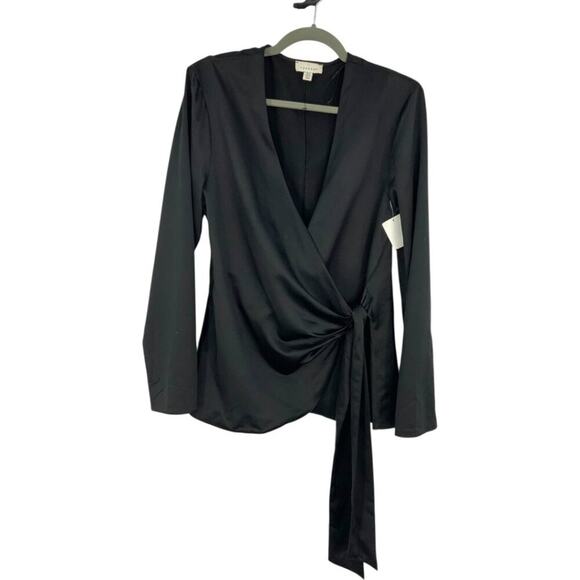 TopShop Soft Satin Wrap Top Black Size 8 NWOT $58 MSRP - Picture 3 of 8